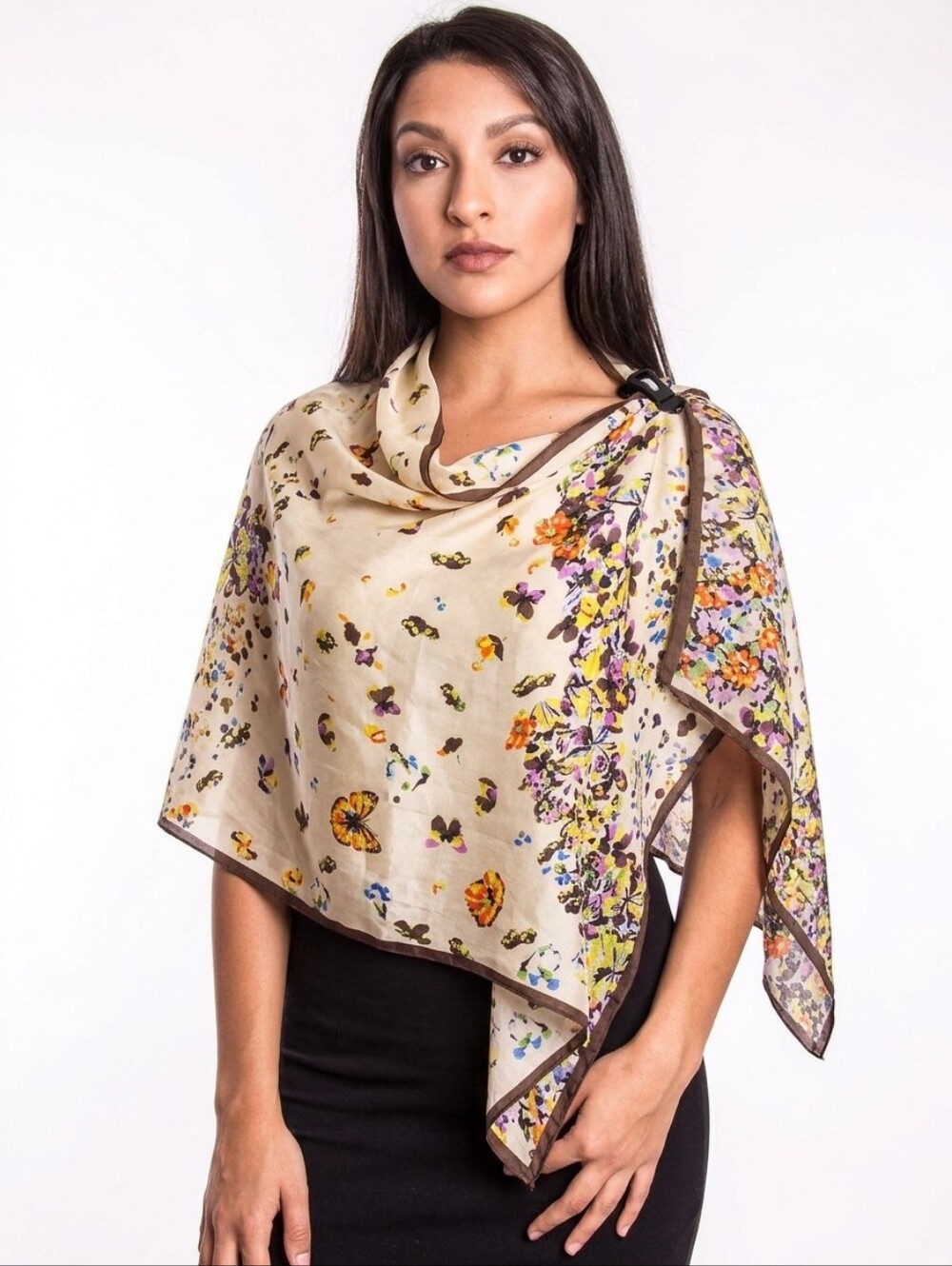 100 % Silk Scarf Italy Made, Floral & Butterfly Scarf